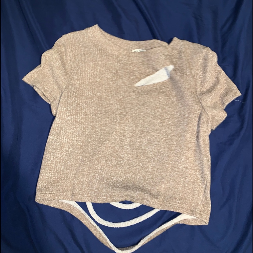Tan distressed crop top